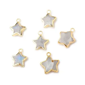 10-11mm Gold Leafed Rainbow Moonstone Faceted Star Focal Pendant 1 piece