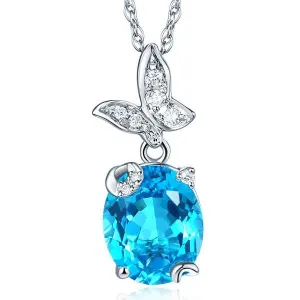 14K White Gold Swiss Blue Topaz Butterfly Pendant MKN7001SB