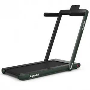 2-in-1 Folding Treadmill with Bluetooth Speaker LED Display-Green