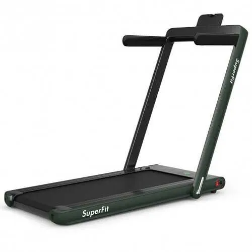 2-in-1 Folding Treadmill with Bluetooth Speaker LED Display-Green