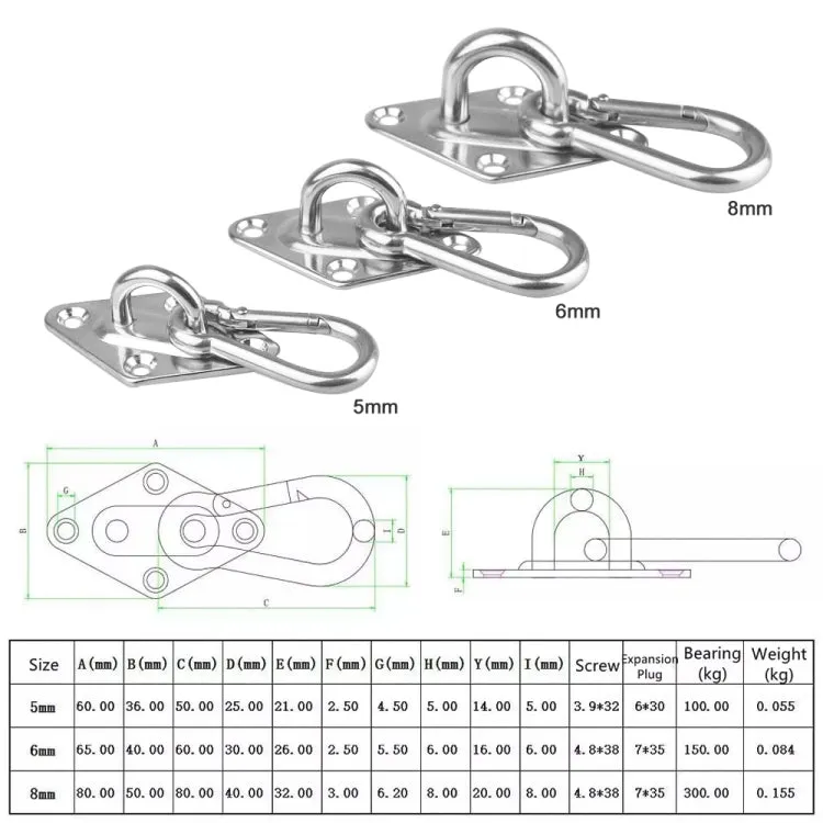 2 PCS 6mm 304 Stainless Steel Sand Bag Ceiling Hook Heavy Duty Swing Hangers