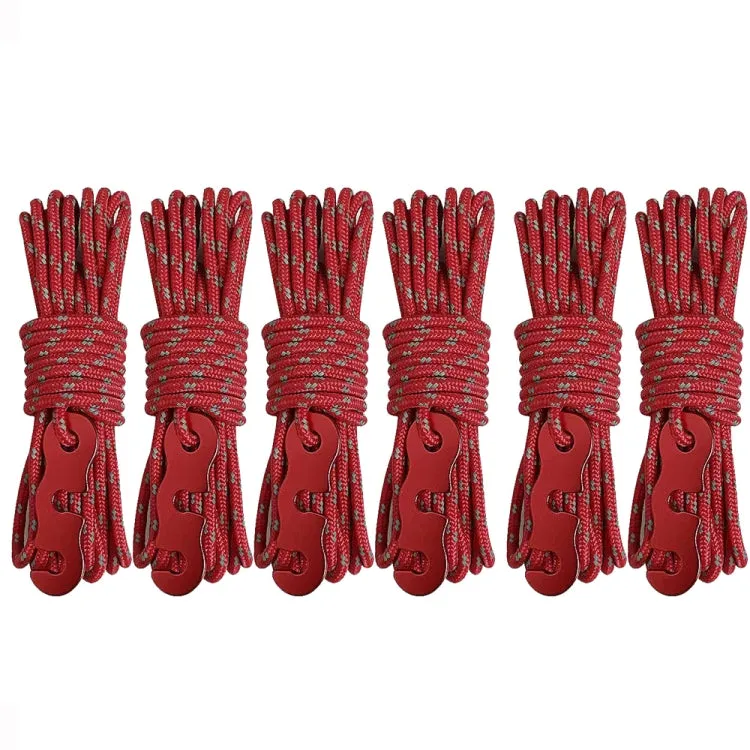 4m x 6 Rolls Outdoor Camping Tent Canopy Wind Rope Luminous Multi-Function Wind Rope Buckle Tent Fixed Rope(S Buckle-Red)