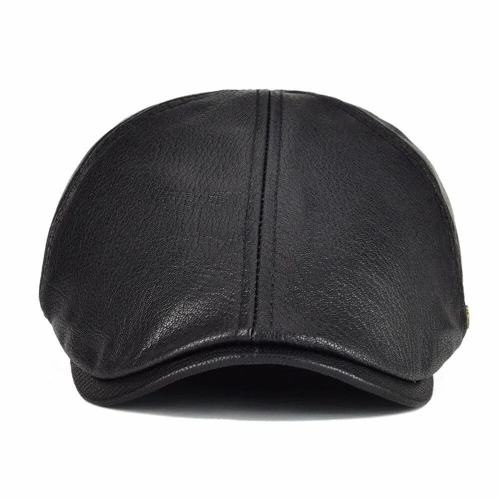 6 Panel Leather Flat Cap