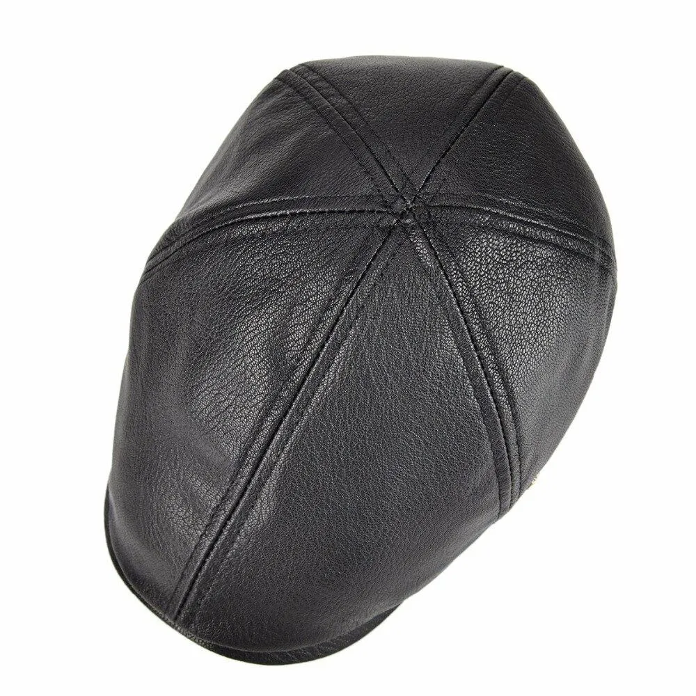 6 Panel Leather Flat Cap