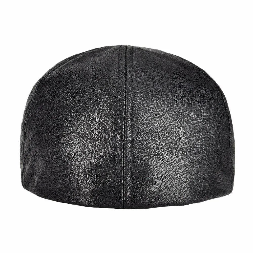 6 Panel Leather Flat Cap