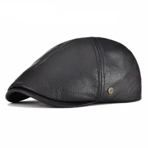 6 Panel Leather Flat Cap