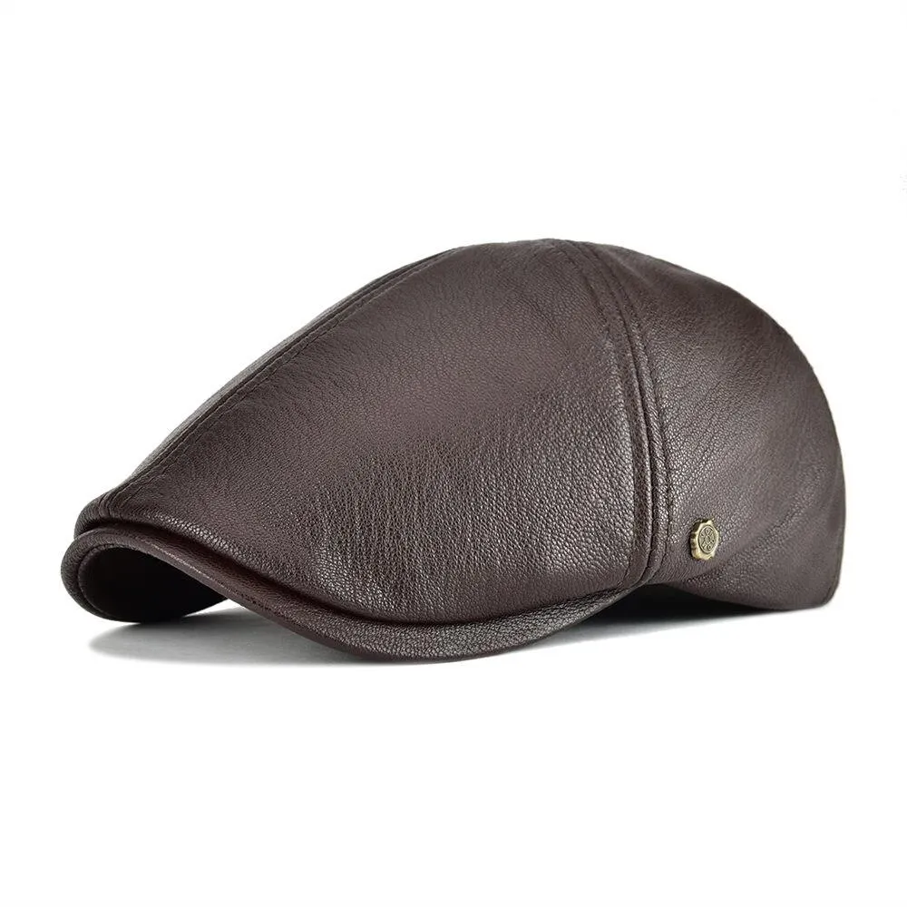 6 Panel Leather Flat Cap