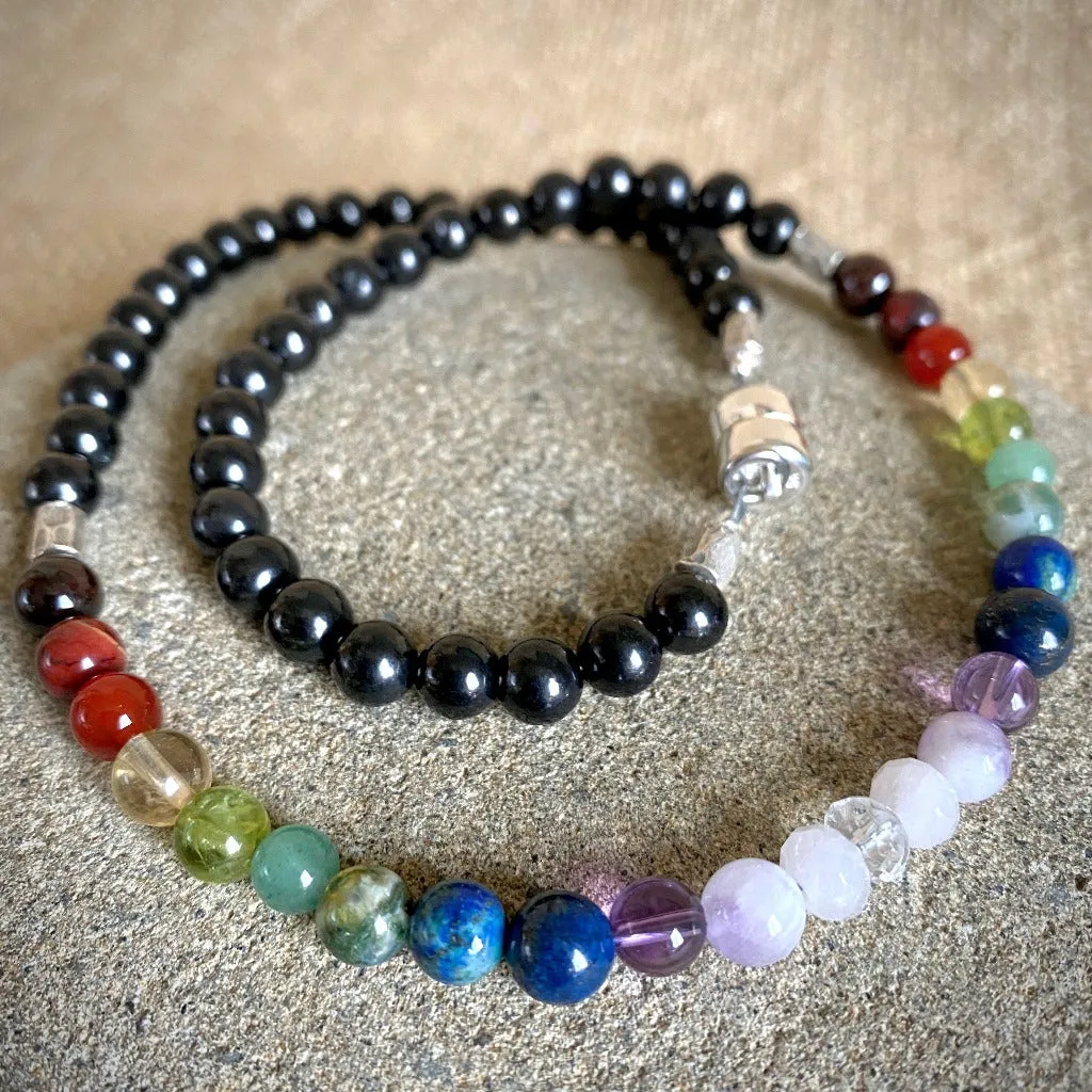 7 Chakra Gemstone Necklace With Shungite For Whole Body Energy Balance