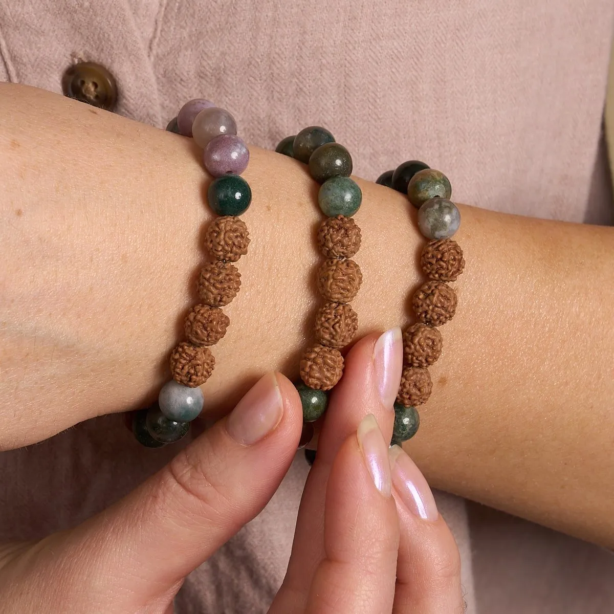 Arya | India Agate x Rudraksha |  Mala Bracelet