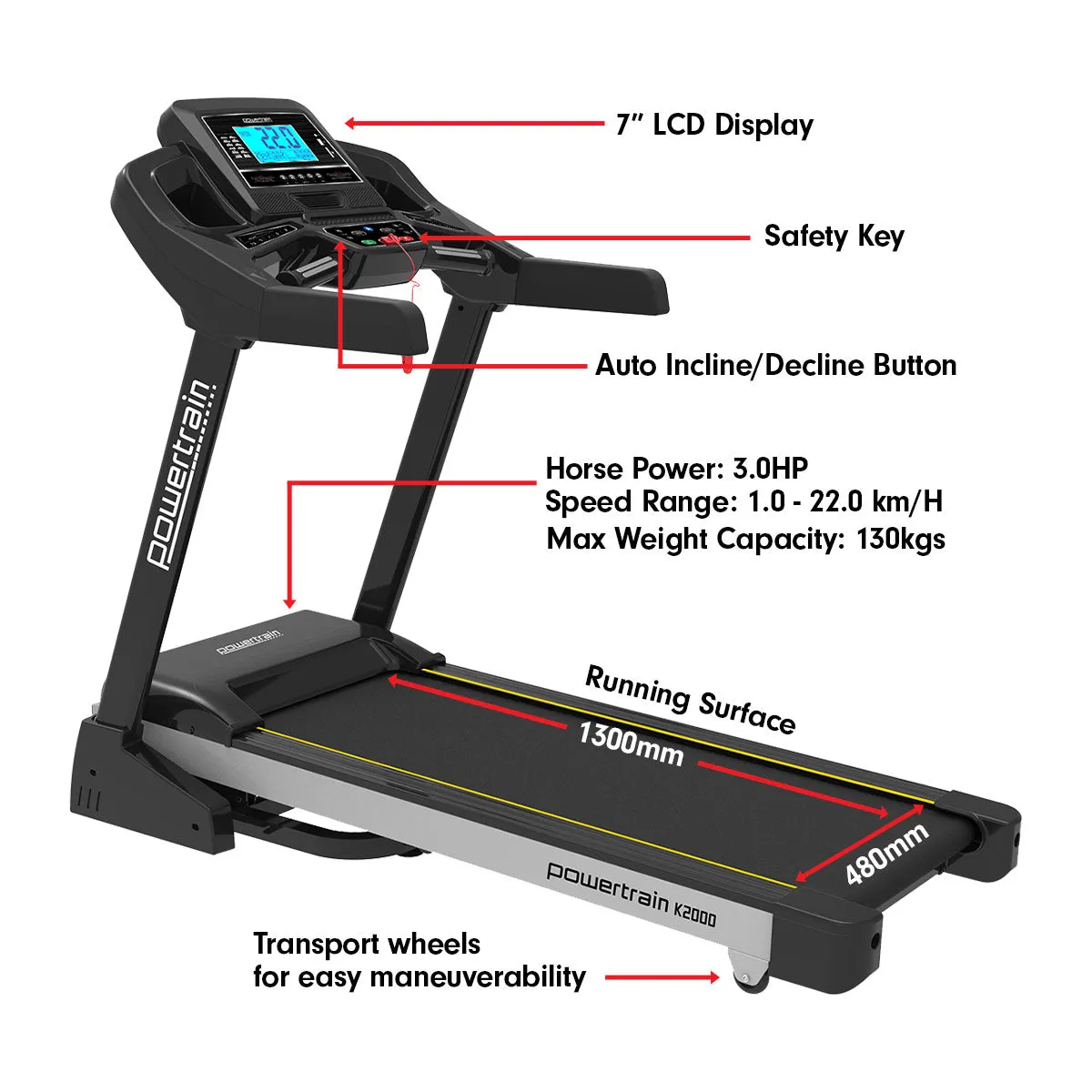 Auto-Incline Foldable Treadmill w/ Fan, 12 Programs - Powertrain