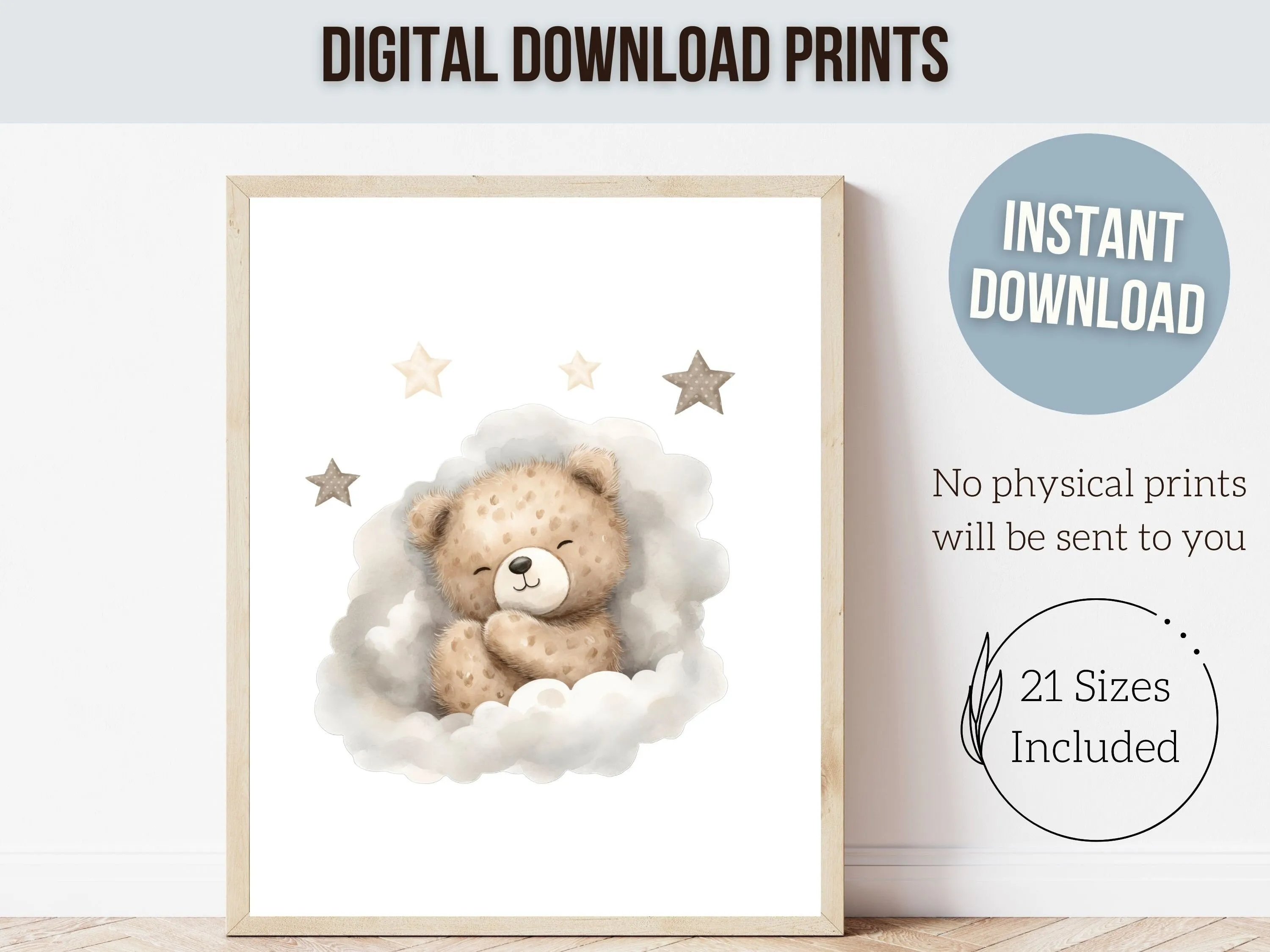 Beige Teddy Bear Star Nursery Prints