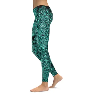 Black and Turquoise Henna Tattoo Leggings