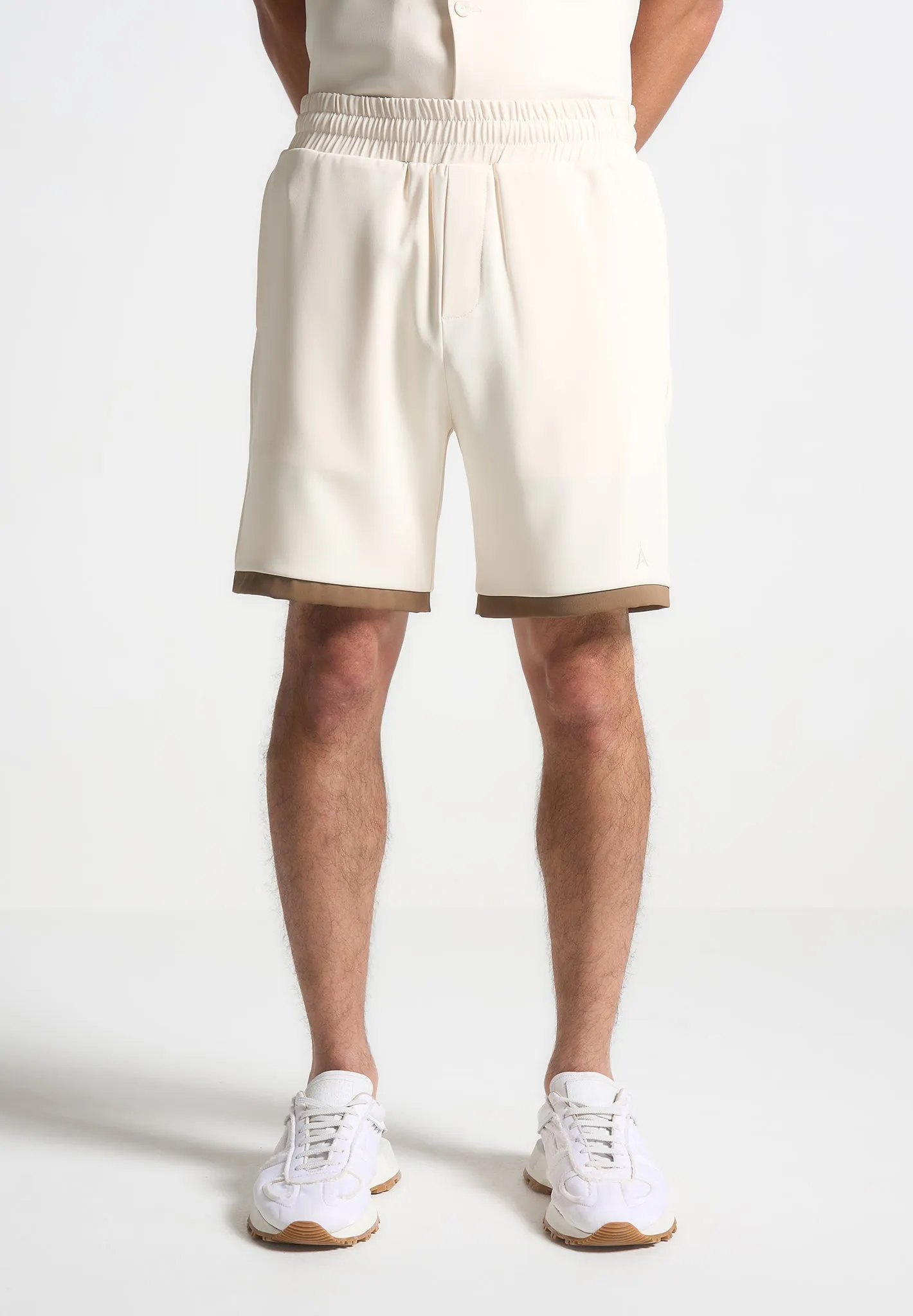 Colour Block Shorts - Cream/Brown