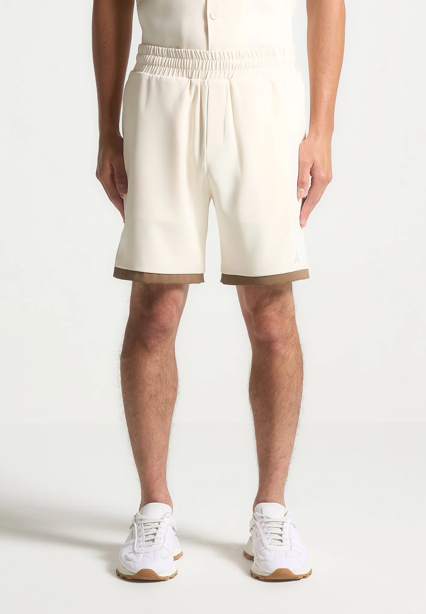 Colour Block Shorts - Cream/Brown