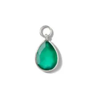 Droplet Charm, Green Onyx, Silver