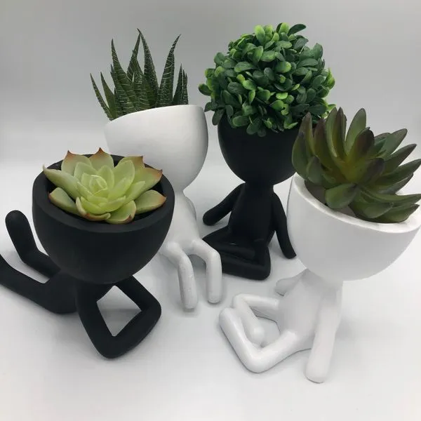 Egg Head Planters - Yoga Egg Head Planter - White / Black