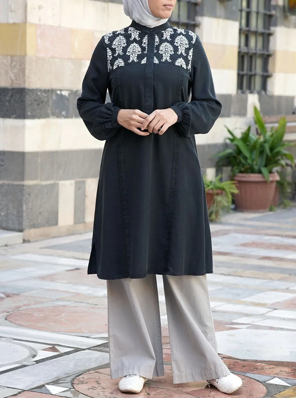 Embroidered Tunic with Pleats