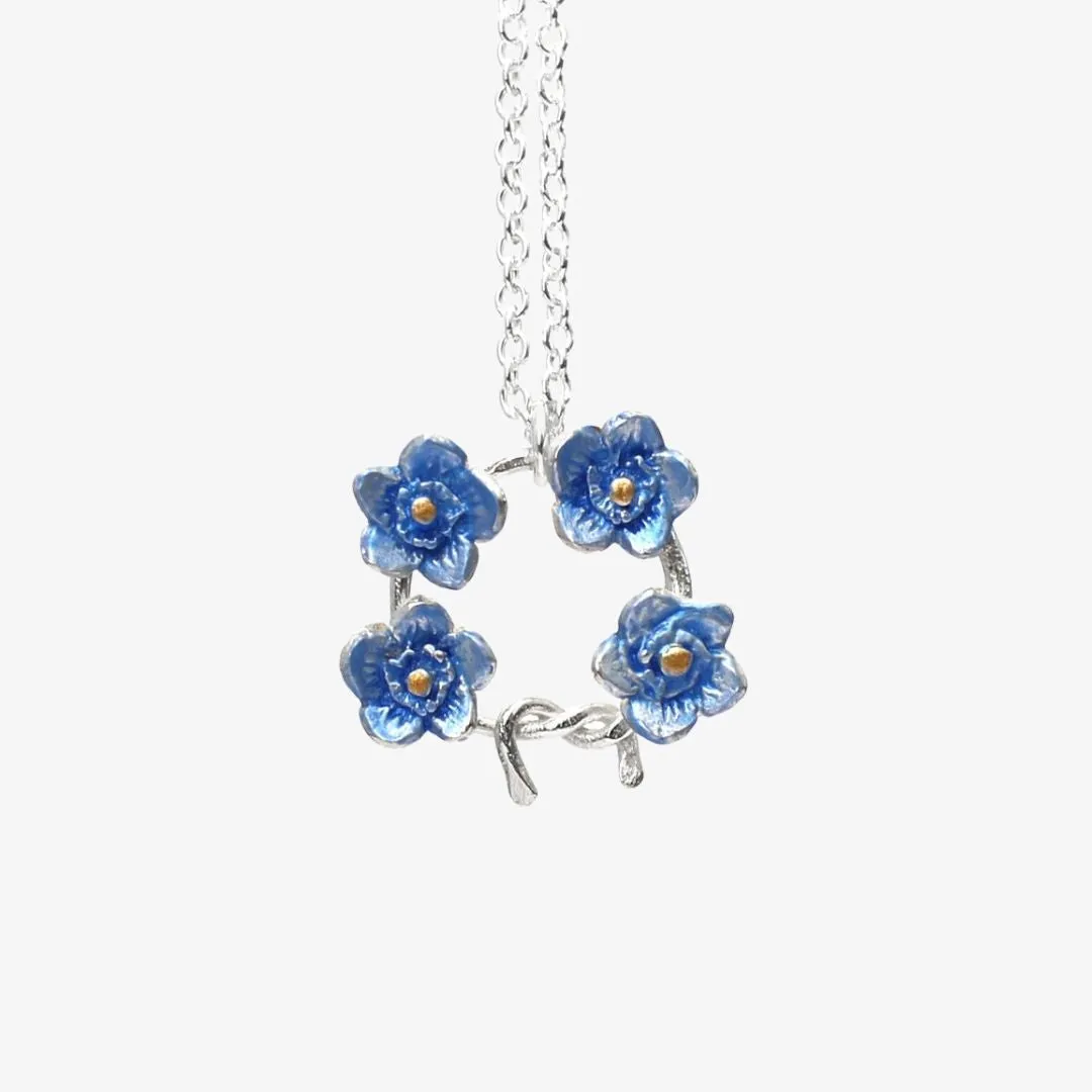 Forget Me Not Posey Necklace - Handpainted Silver