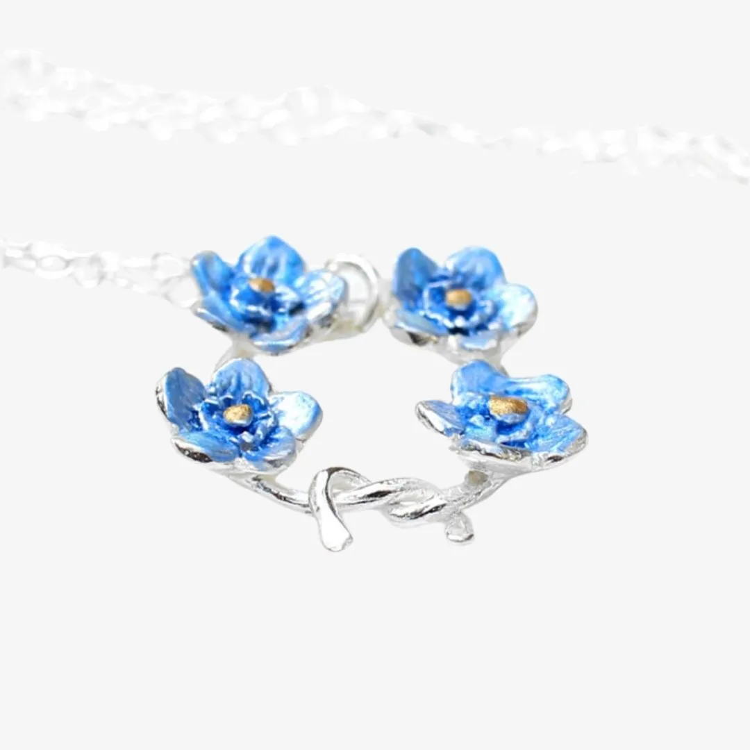 Forget Me Not Posey Necklace - Handpainted Silver