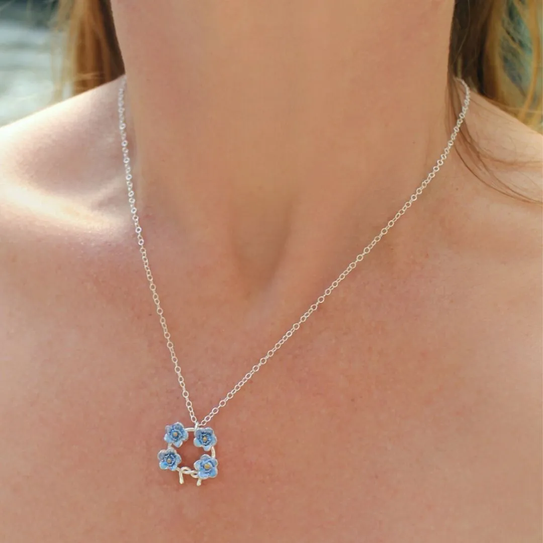 Forget Me Not Posey Necklace - Handpainted Silver