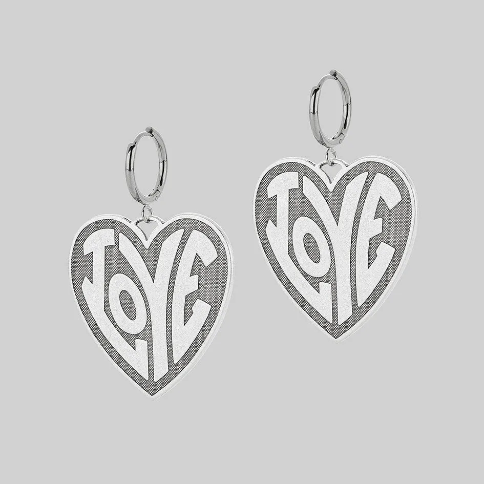 FREEDOM. Love Heart Hoop Earrings - Silver