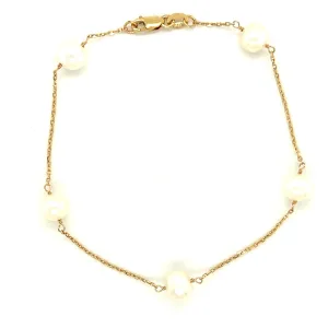 Freshwater Pearl Station Bracelet with Five Pearls in 14K Yellow Gold