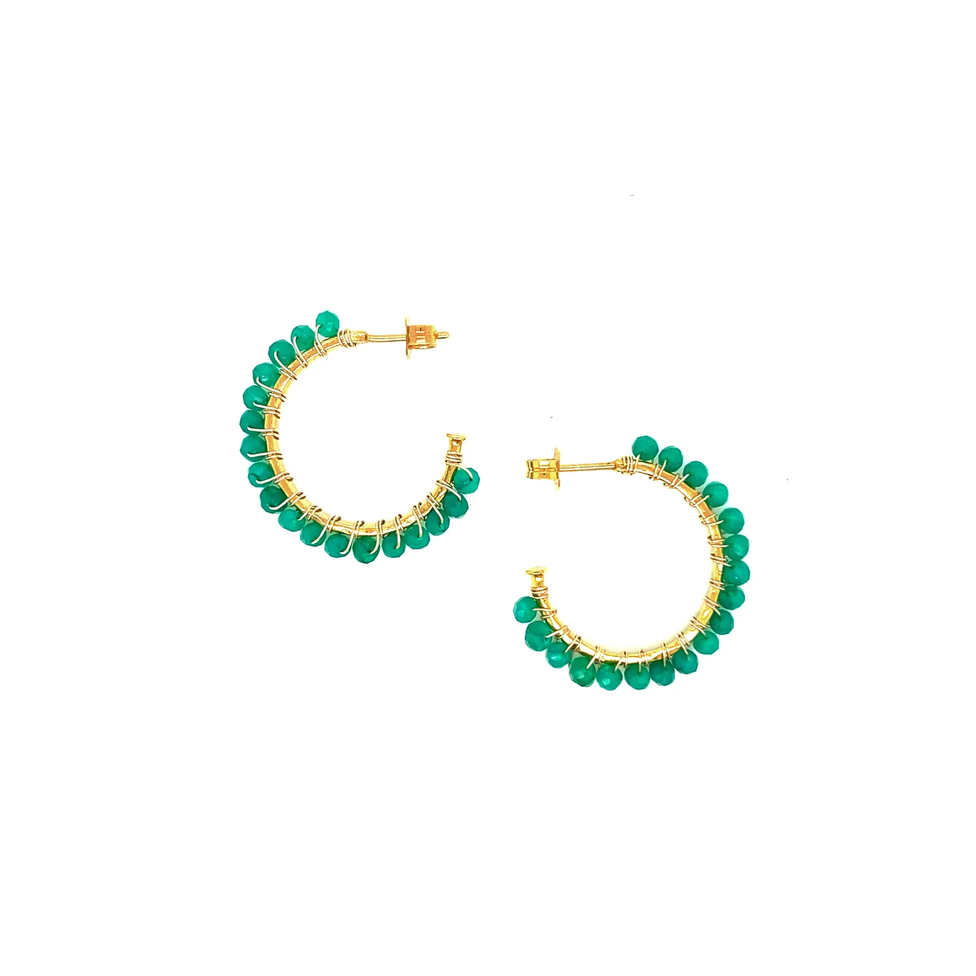 Green Agate Hammered Hoop Earrings