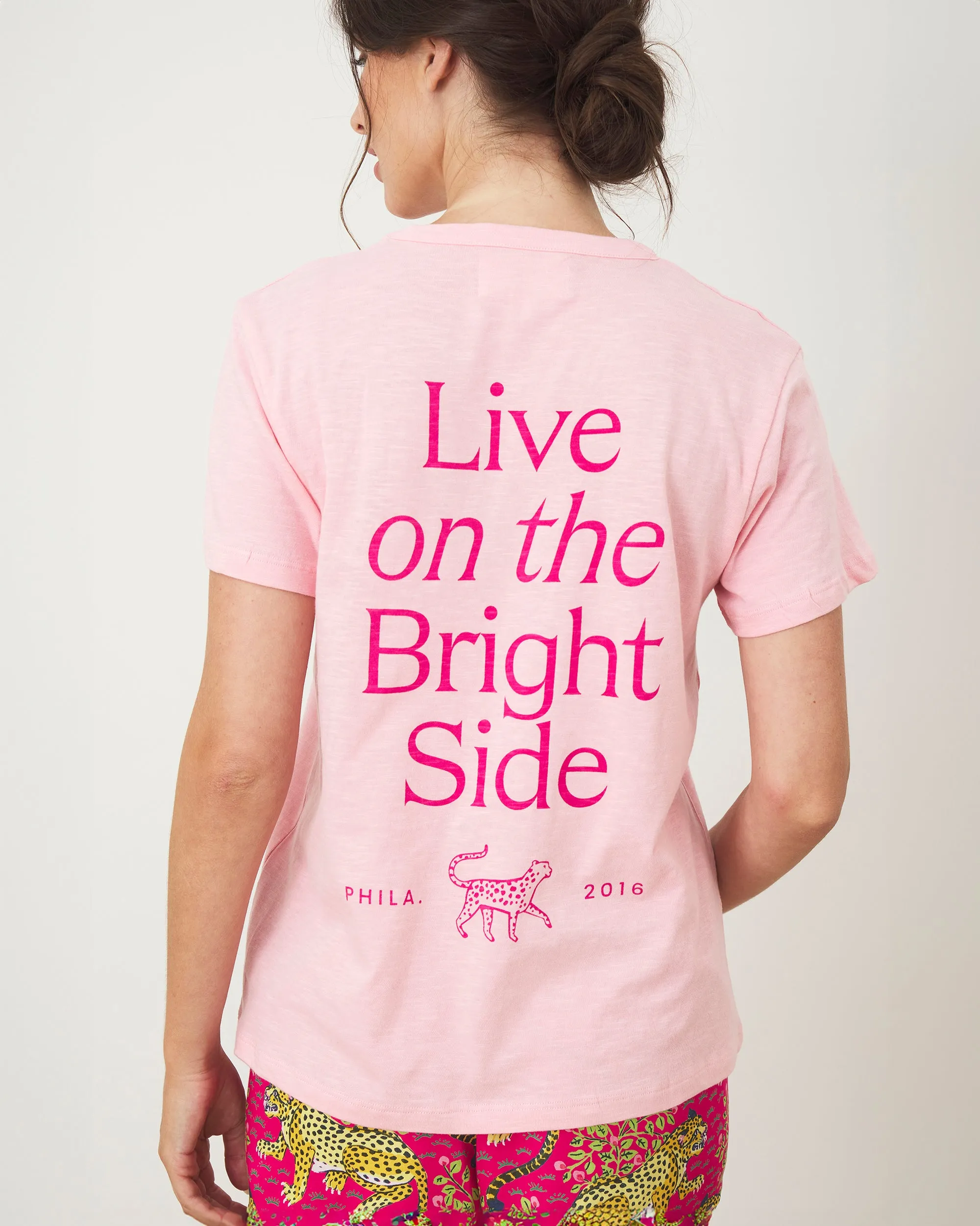 Live On The Bright Side - Oversized Graphic Tee - Pink Peony