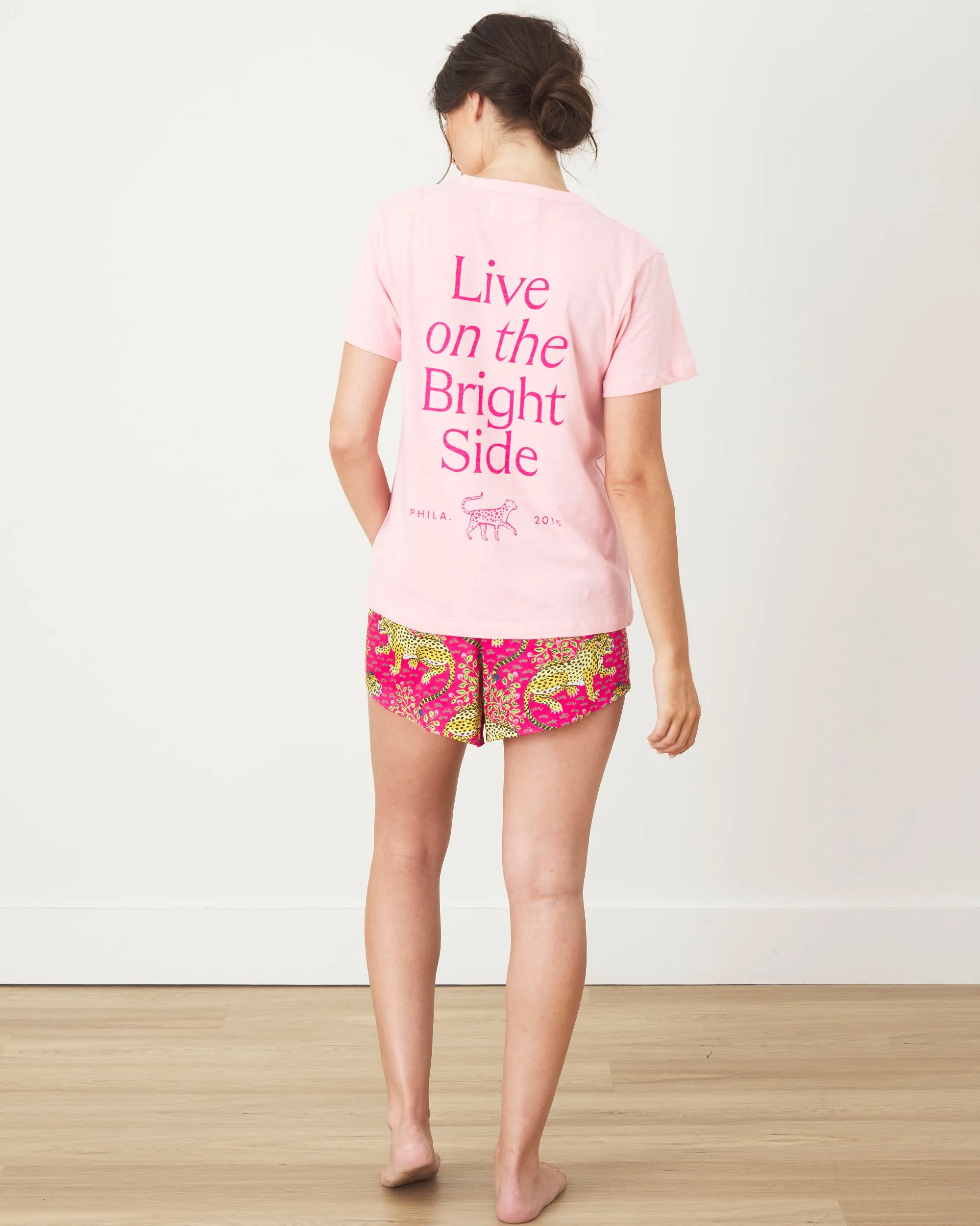 Live On The Bright Side - Oversized Graphic Tee - Pink Peony