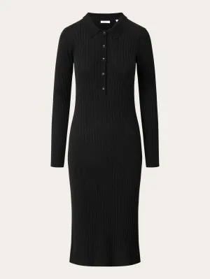 Long sleeved polo rib dress - Tencel™ - Black Jet