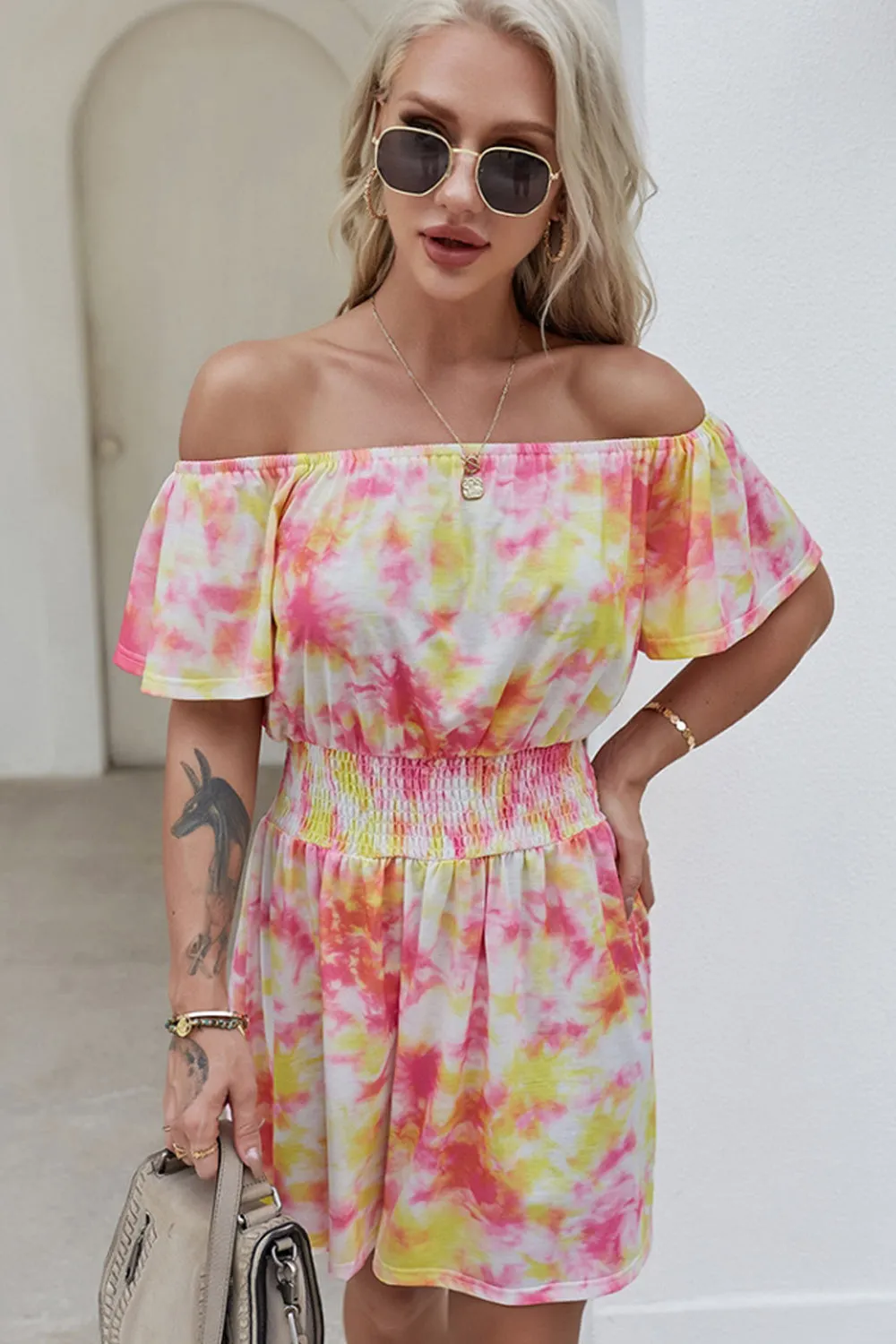 Off-Shoulder Tie-Dye Dress