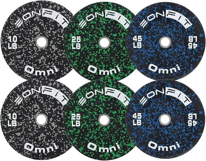 Olympic Weight Plates Bumper Plate Color Fleck 2 inch Low-Bounce Rubber Plates Set 160lb for Weight Lifting & Strength Training Home Gym