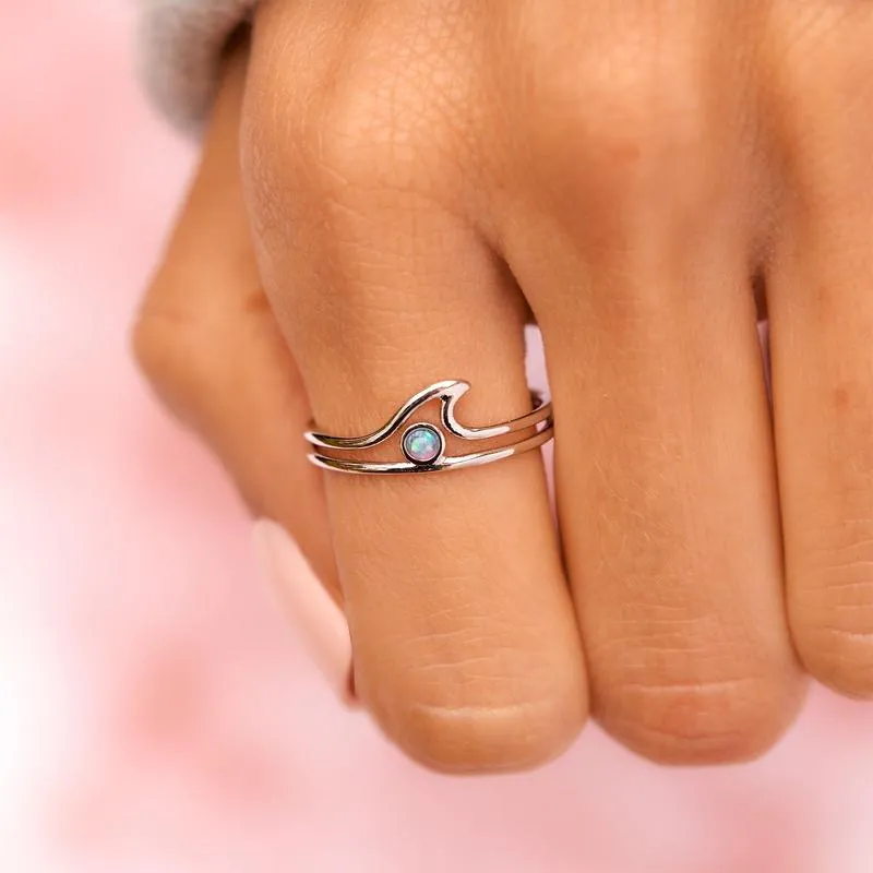 Opal Wave Ring Rose Gold - Size 6