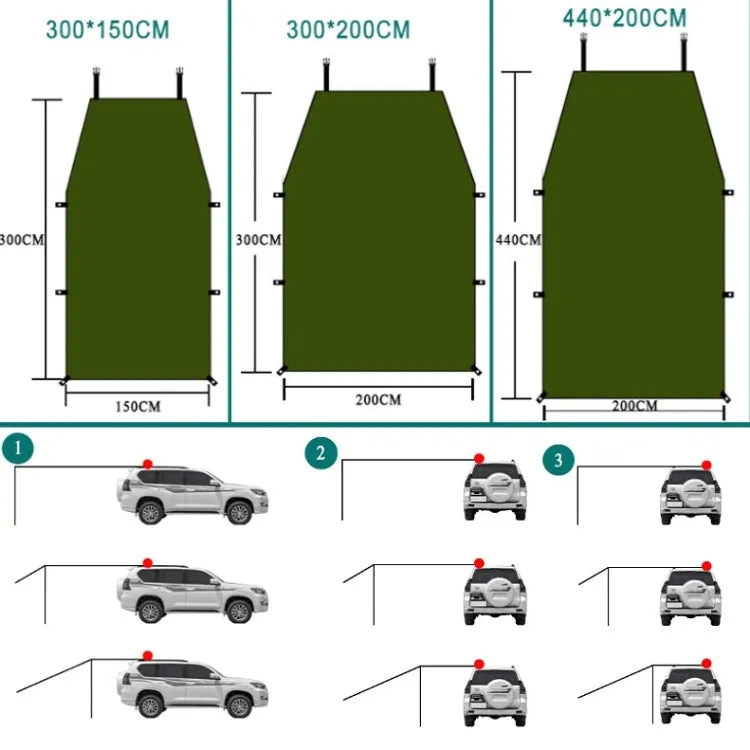 Outdoor Picnic Camping Tent On The Side Of The Car Rain-proof Sun Canopy 200x440cm(Khaki)