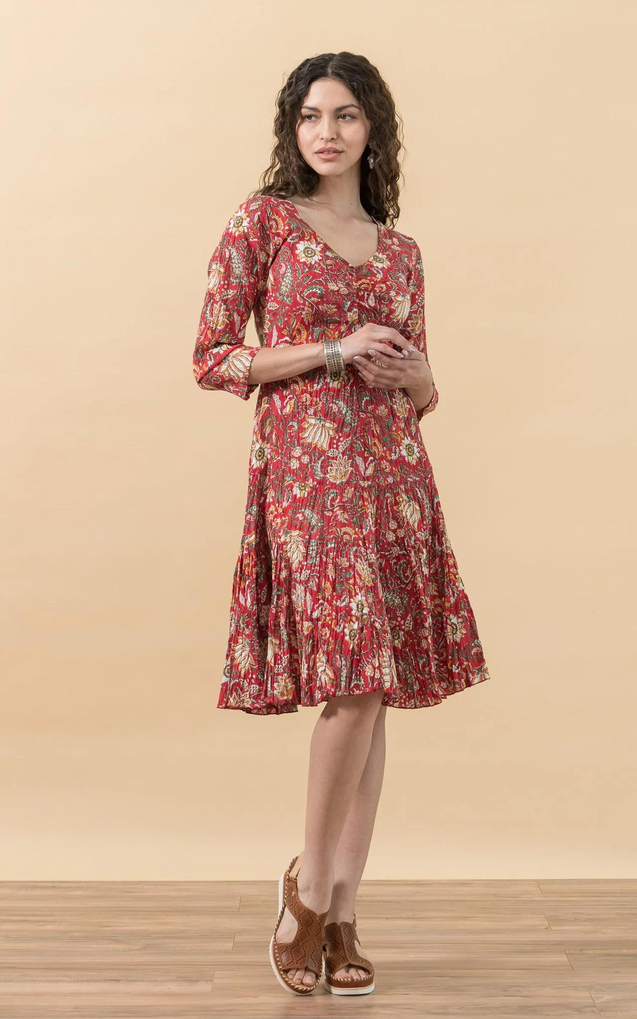 Paloma Dress, Short, 3/4 Sleeve, Masala Bloom