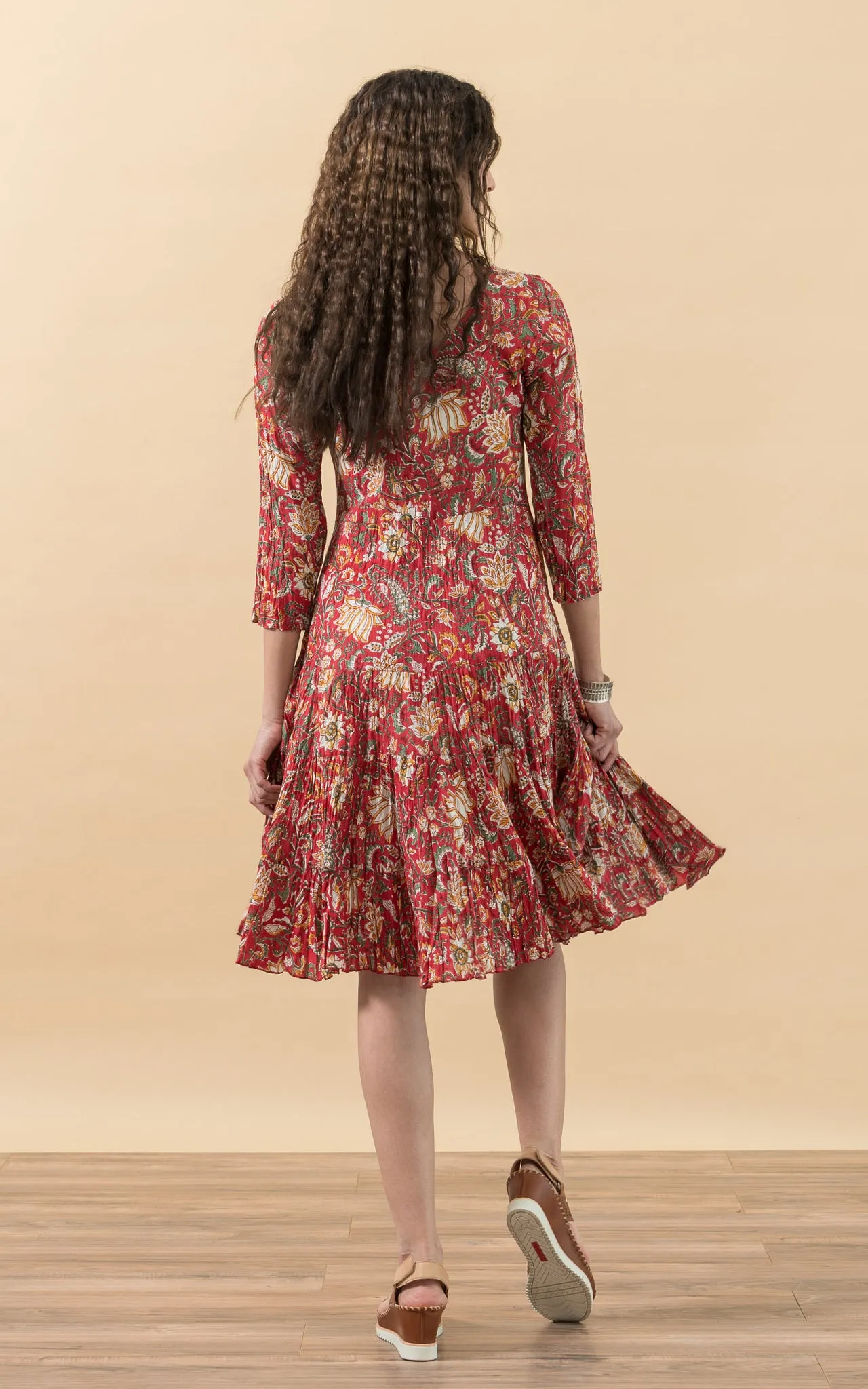 Paloma Dress, Short, 3/4 Sleeve, Masala Bloom