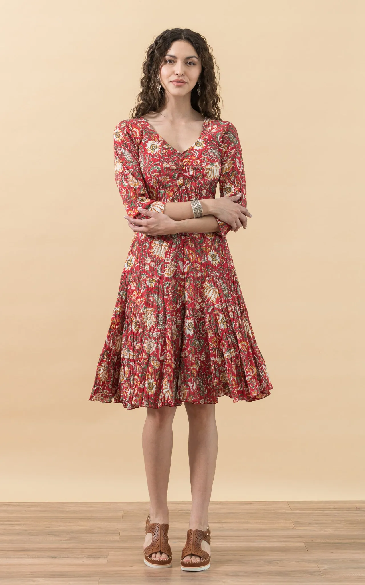 Paloma Dress, Short, 3/4 Sleeve, Masala Bloom