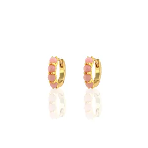 Pink Opal Huggie Hoop Earrings