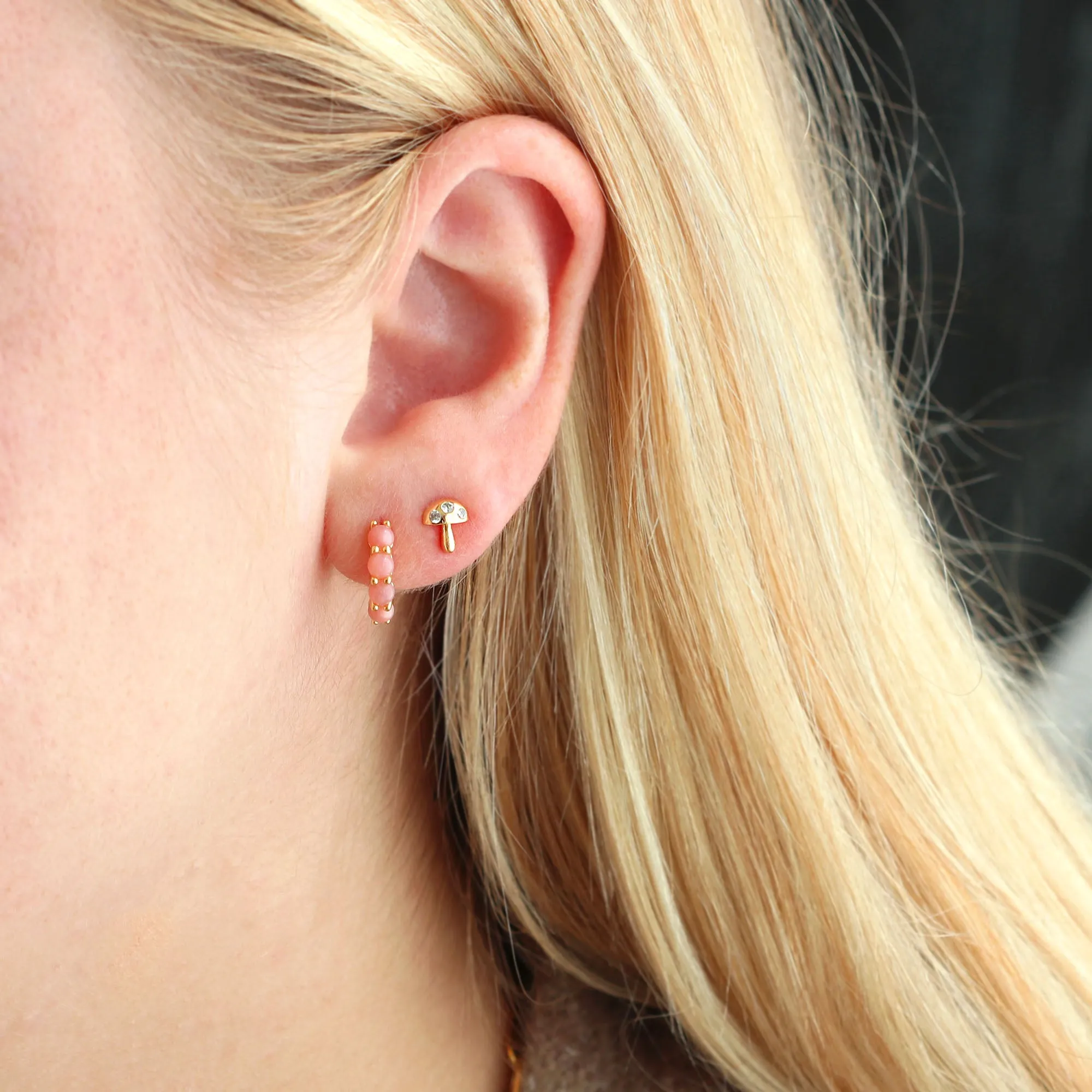 Pink Opal Huggie Hoop Earrings