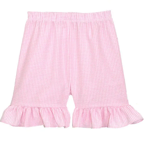 Pink Seersucker Checks Ruffle Shorts