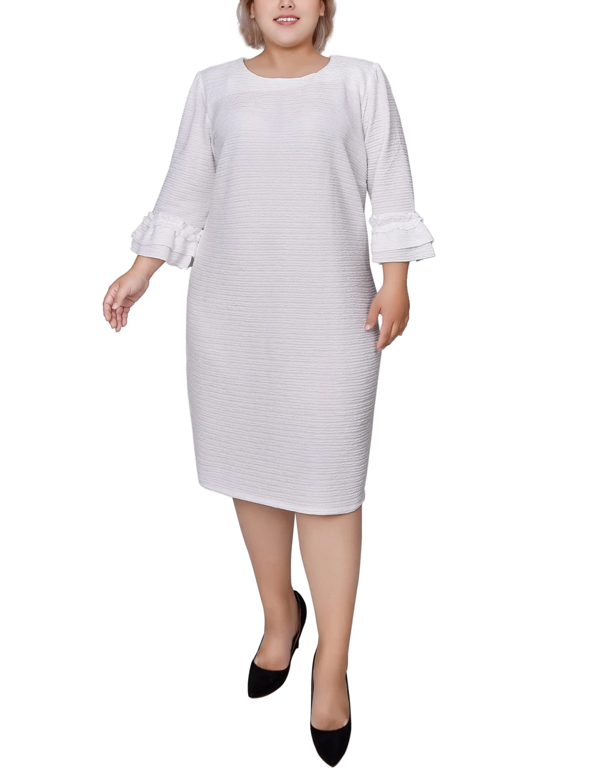 Plus Size 3/4 Sleeve Textured Knit Dress