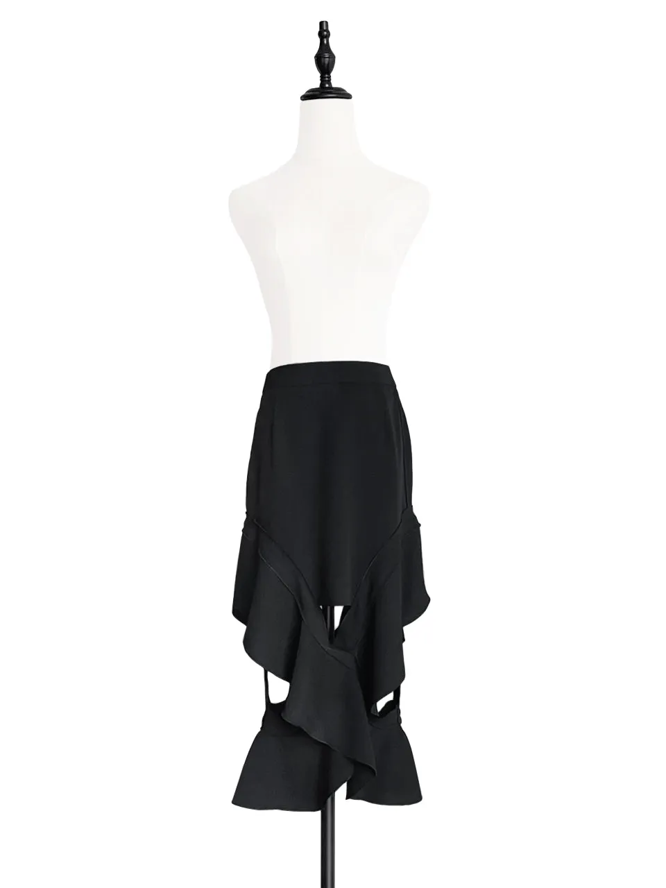 Surprise Sale! Classic Contemporary Black Ruffled Cut-out Skirt