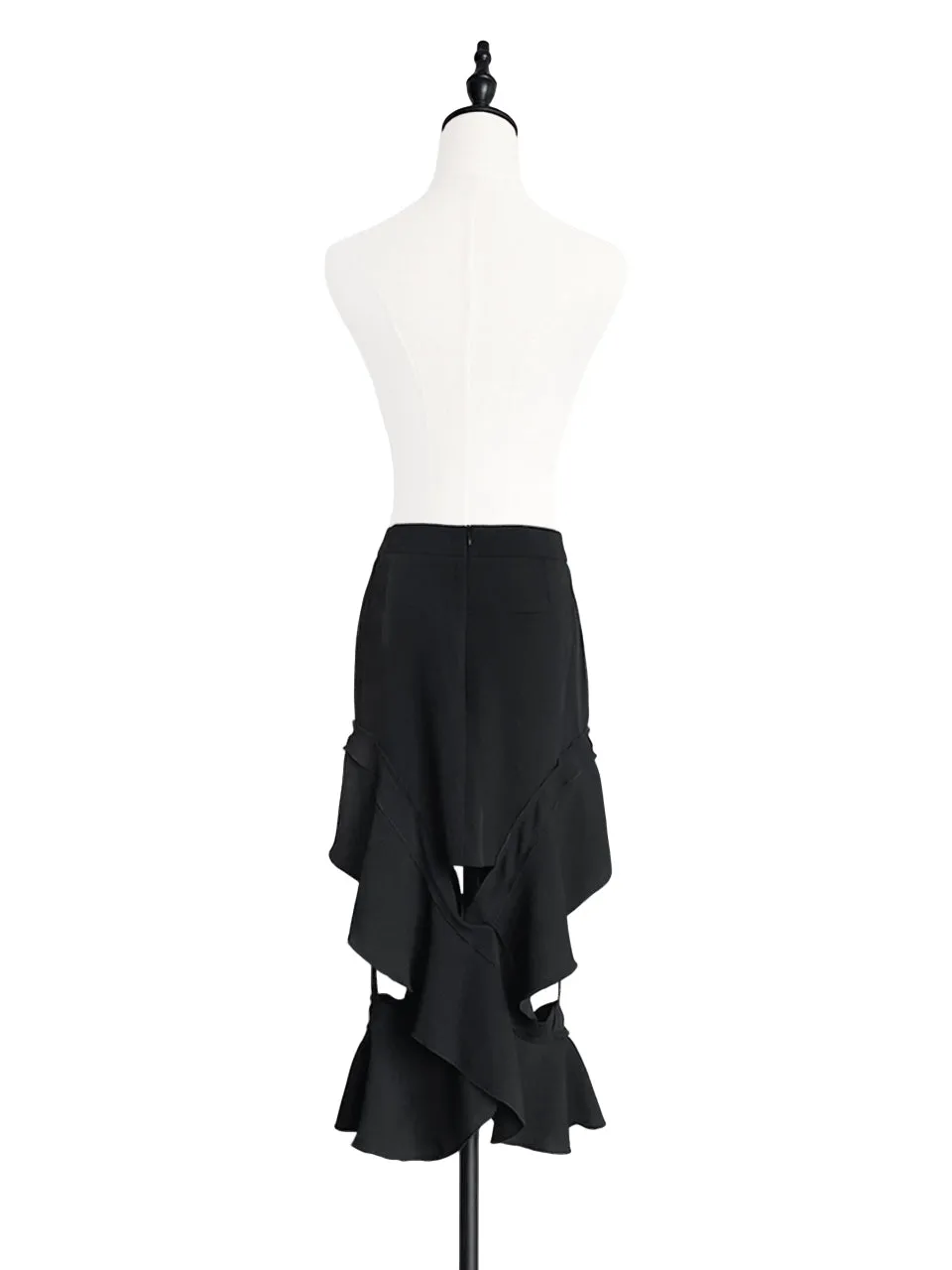 Surprise Sale! Classic Contemporary Black Ruffled Cut-out Skirt