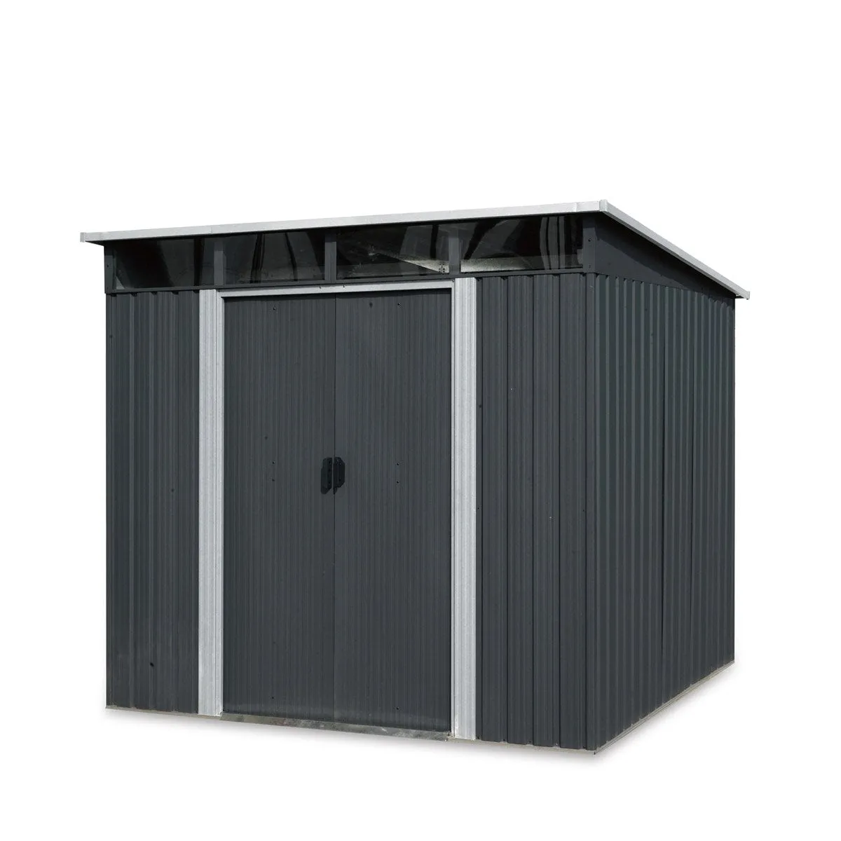 TMG Industrial 6’ x 8’ Galvanized Metal Pent Shed w/Skylight, 29 GA Corrugated Metal, 80” Peak Ceiling, TMG-MS0608P