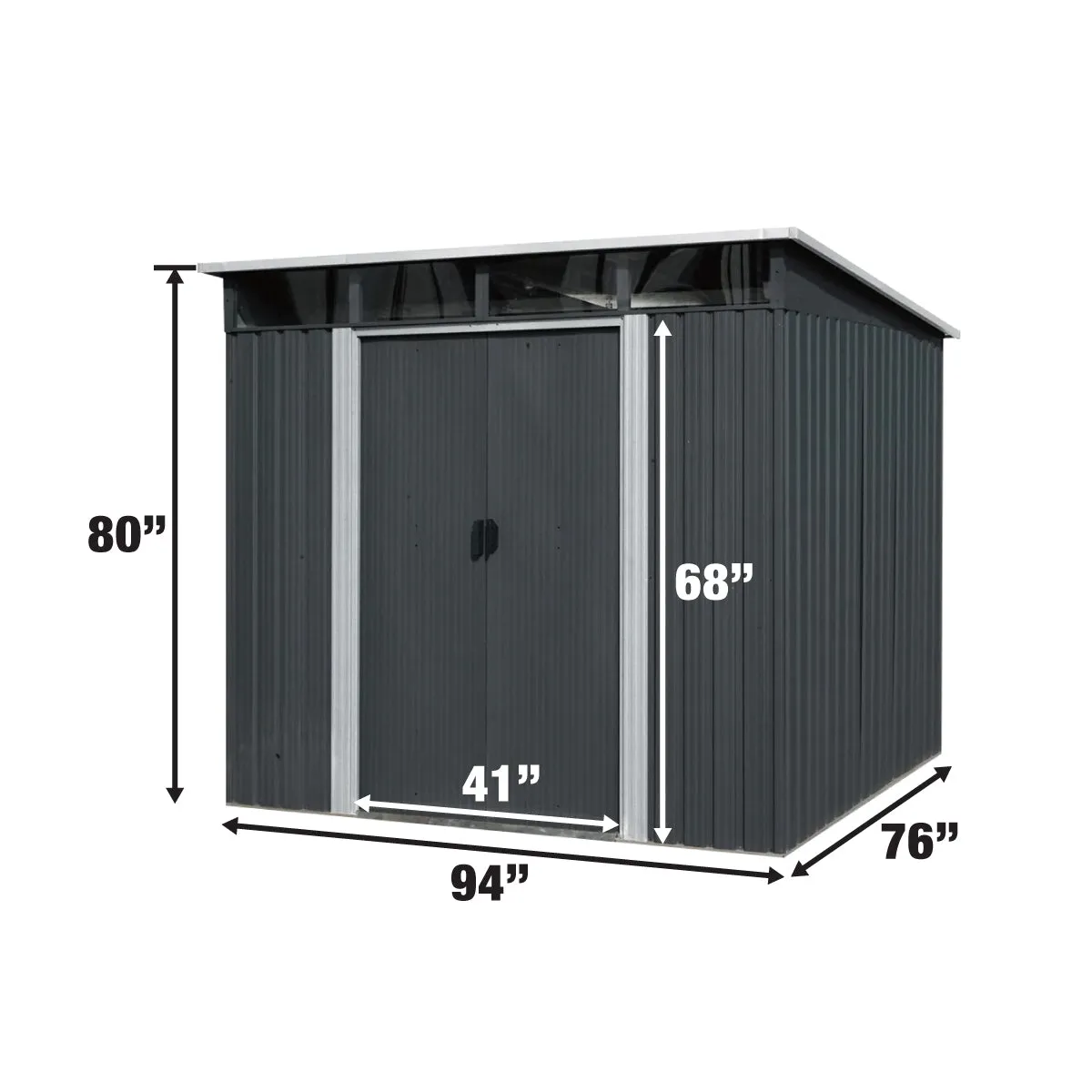 TMG Industrial 6’ x 8’ Galvanized Metal Pent Shed w/Skylight, 29 GA Corrugated Metal, 80” Peak Ceiling, TMG-MS0608P