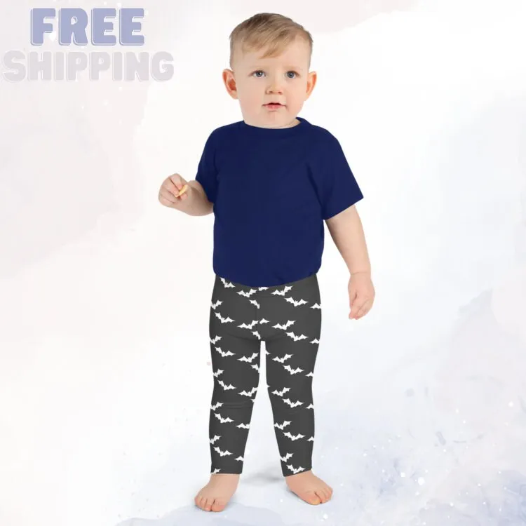 White Bats Gray Halloween Toddler and Kids Leggings