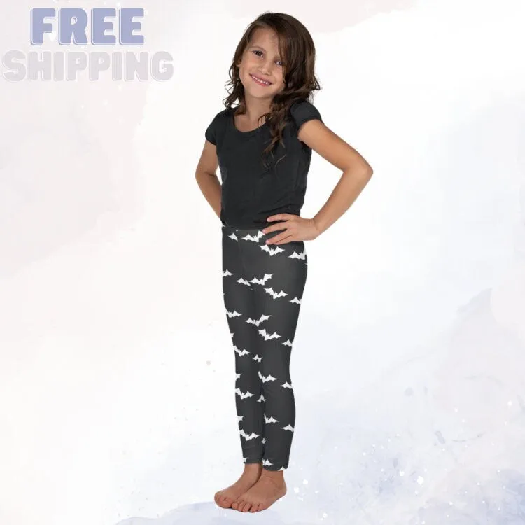 White Bats Gray Halloween Toddler and Kids Leggings